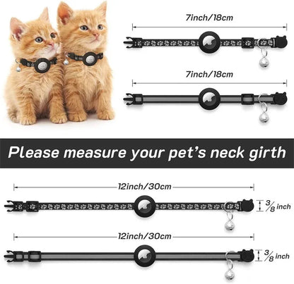 Cat Collar Compatible with Apple Airtag with Bell Adjustable Safety Buckle Reflective GPS Collar for Kittens Puppies 7-12In