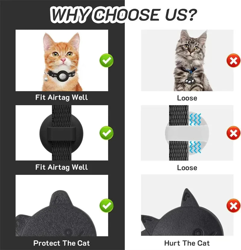 Cat Collar Compatible with Apple Airtag with Bell Adjustable Safety Buckle Reflective GPS Collar for Kittens Puppies 7-12In