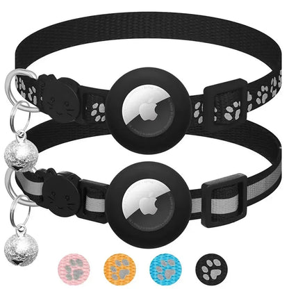 Cat Collar Compatible with Apple Airtag with Bell Adjustable Safety Buckle Reflective GPS Collar for Kittens Puppies 7-12In