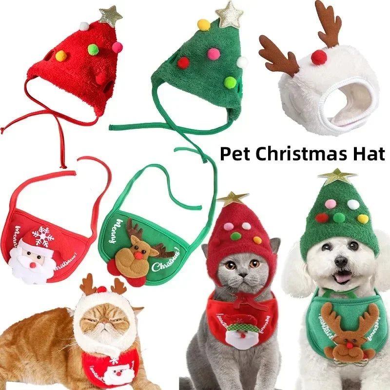 Pet Cat Dog Christmas Hat Cartoon Bandana Holiday Party Cute Costumes for Small Dogs Cats Puppy Kitten Party Outdoor Outfits