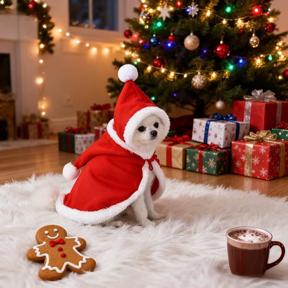 Christmas Pet Cat Hooded Cloak Pet Clothing Dog Autumn Winter Clothing Warm Clothes Little Red Riding Hood Cloak Puppy Clothes