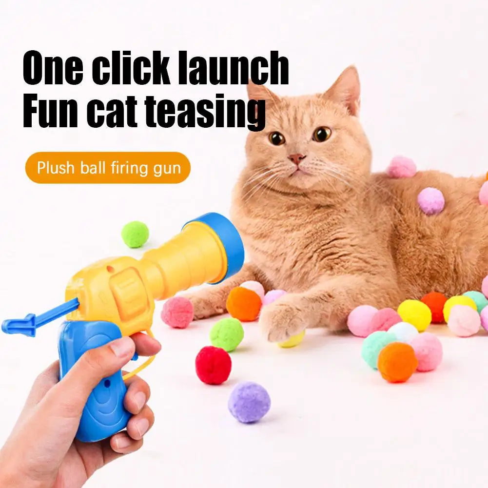 Cat Toys Interactive Launch Training Toy for Pet Kitten Creative Mini Shooting Gun Games Stretch Plush Ball Toys Pet Supplies