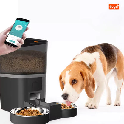 4L Large Capacity Automatic Cat and Dog Feeder Pet Timing Smart Eddy Current Cat Food Dispenser Remote Control Wifi Double Bowl
