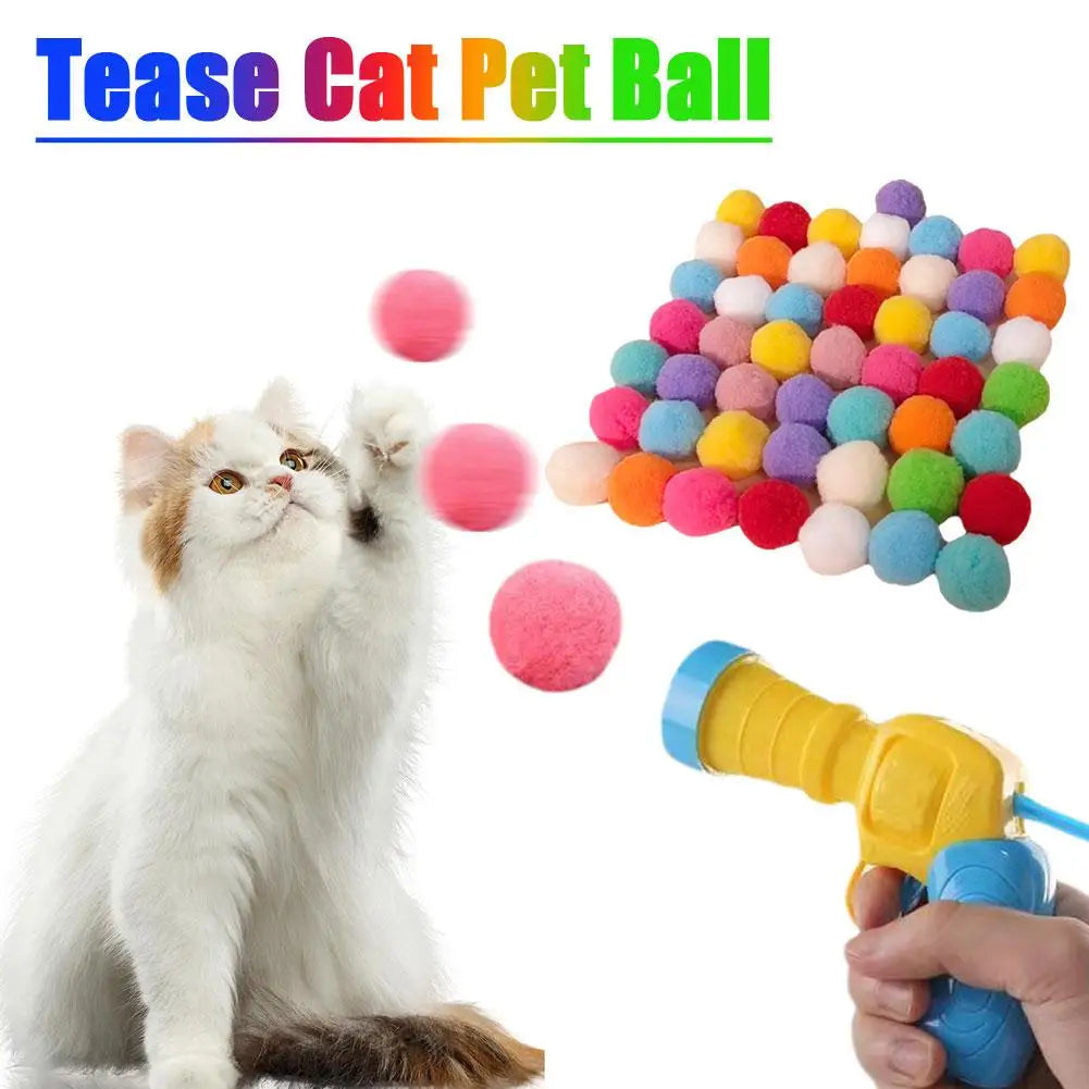 Cat Toys Interactive Launch Training Toy for Pet Kitten Creative Mini Shooting Gun Games Stretch Plush Ball Toys Pet Supplies