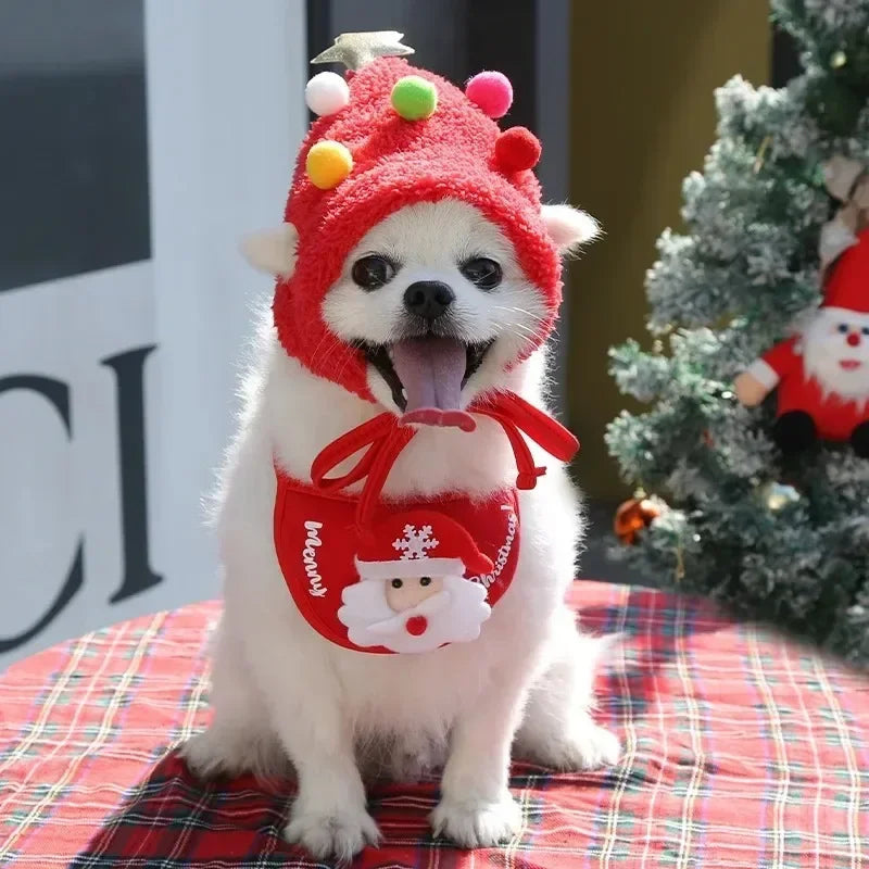 Pet Cat Dog Christmas Hat Cartoon Bandana Holiday Party Cute Costumes for Small Dogs Cats Puppy Kitten Party Outdoor Outfits