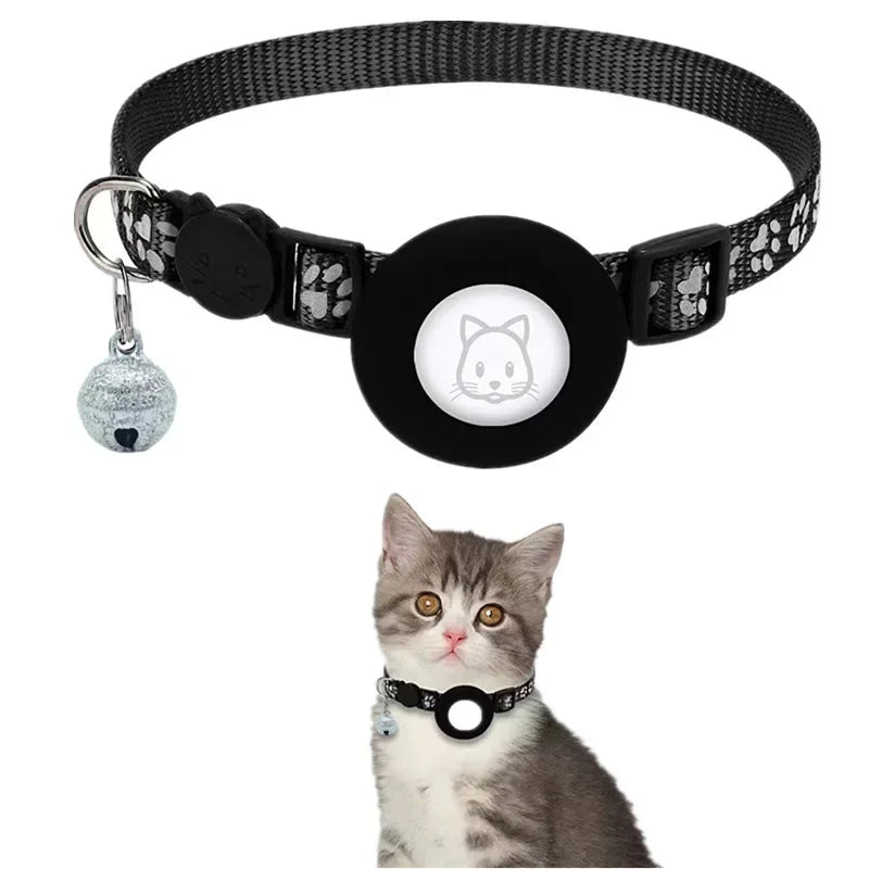 Cat Collar Compatible with Apple Airtag with Bell Adjustable Safety Buckle Reflective GPS Collar for Kittens Puppies 7-12In