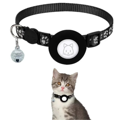 Cat Collar Compatible with Apple Airtag with Bell Adjustable Safety Buckle Reflective GPS Collar for Kittens Puppies 7-12In