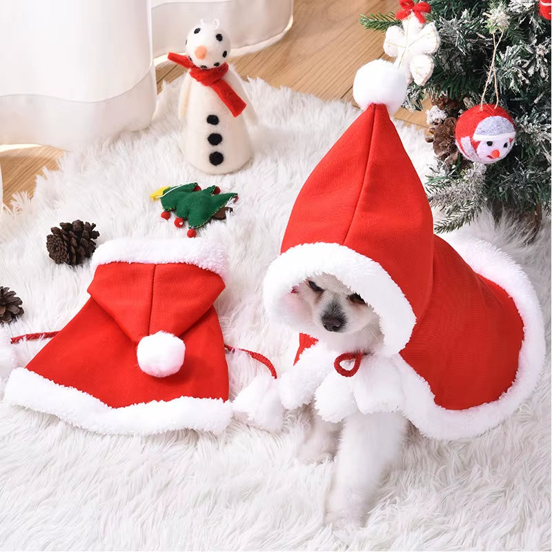Christmas Pet Cat Hooded Cloak Pet Clothing Dog Autumn Winter Clothing Warm Clothes Little Red Riding Hood Cloak Puppy Clothes